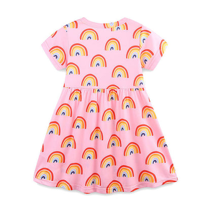 MyKids-USA® Colorful Rainbows Pattern Short Sleeves Dress for Stylish Girls