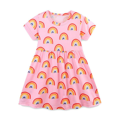 MyKids-USA® Colorful Rainbows Pattern Short Sleeves Dress for Stylish Girls