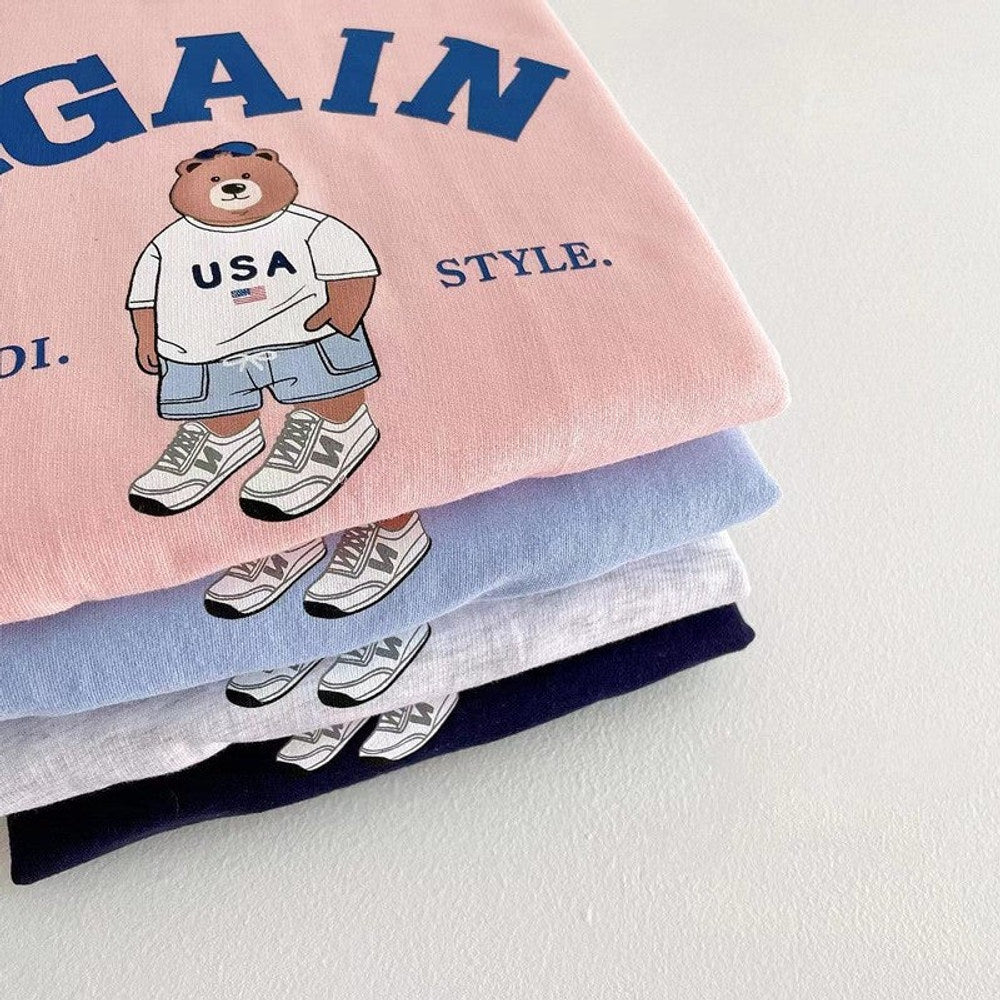 MyKids-USA® Baby Kids Unisex Casual Letters and Teddy Bear Pattern Short Sleeves Top T-shirt and Shorts Clothing Set