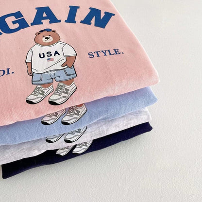 MyKids-USA® Baby Kids Unisex Casual Letters and Teddy Bear Pattern Short Sleeves Top T-shirt and Shorts Clothing Set