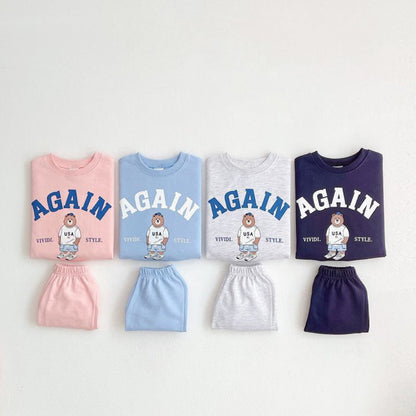 MyKids-USA® Baby Kids Unisex Casual Letters and Teddy Bear Pattern Short Sleeves Top T-shirt and Shorts Clothing Set