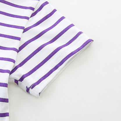 MyKids-USA® Colorful Animals Pattern Short Sleeves Striped Dress for Stylish Girls