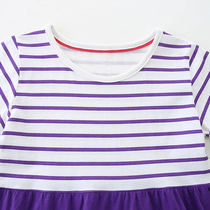 MyKids-USA® Colorful Animals Pattern Short Sleeves Striped Dress for Stylish Girls