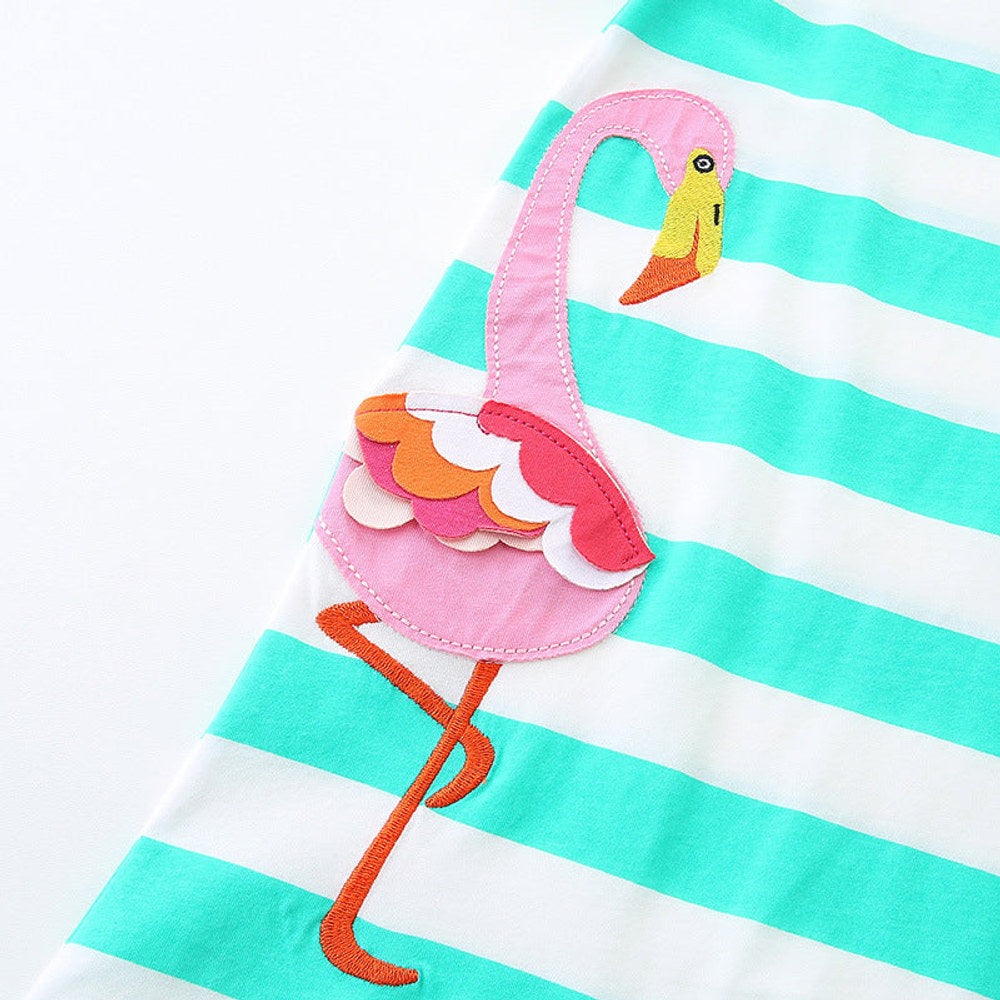 MyKids-USA® Cotton Animals Pattern Short Sleeves Striped Dress for Stylish Girls