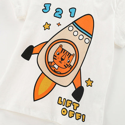 MyKids-USA® Baby Kids Casual Animals Cartoon and Letters Pattern T-shirt and Shorts Clothing Set for Boys