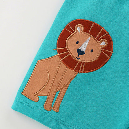 MyKids-USA® Baby Kids Casual Animals Cartoon and Letters Pattern T-shirt and Shorts Clothing Set for Boys
