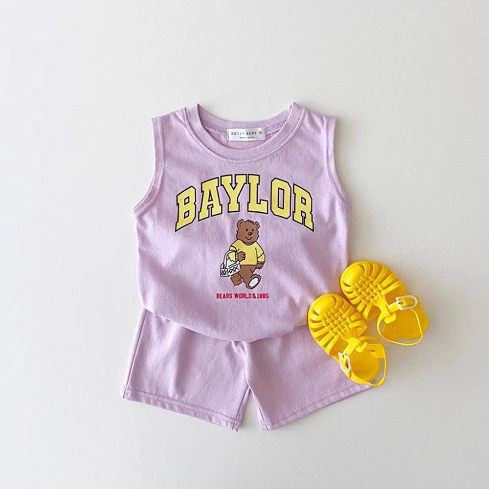 MyKids-USA® Baby Kids Unisex Casual Letters and Teddy Bear Pattern Sleeveless Top Vest and Shorts Clothing Set