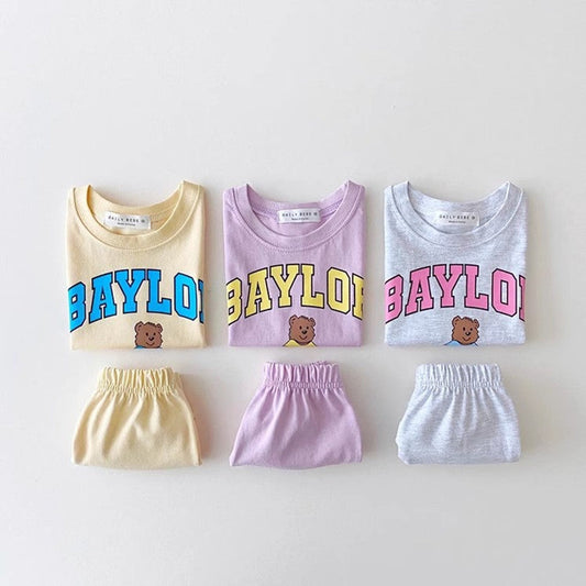 MyKids-USA® Baby Kids Unisex Casual Letters and Teddy Bear Pattern Sleeveless Top Vest and Shorts Clothing Set