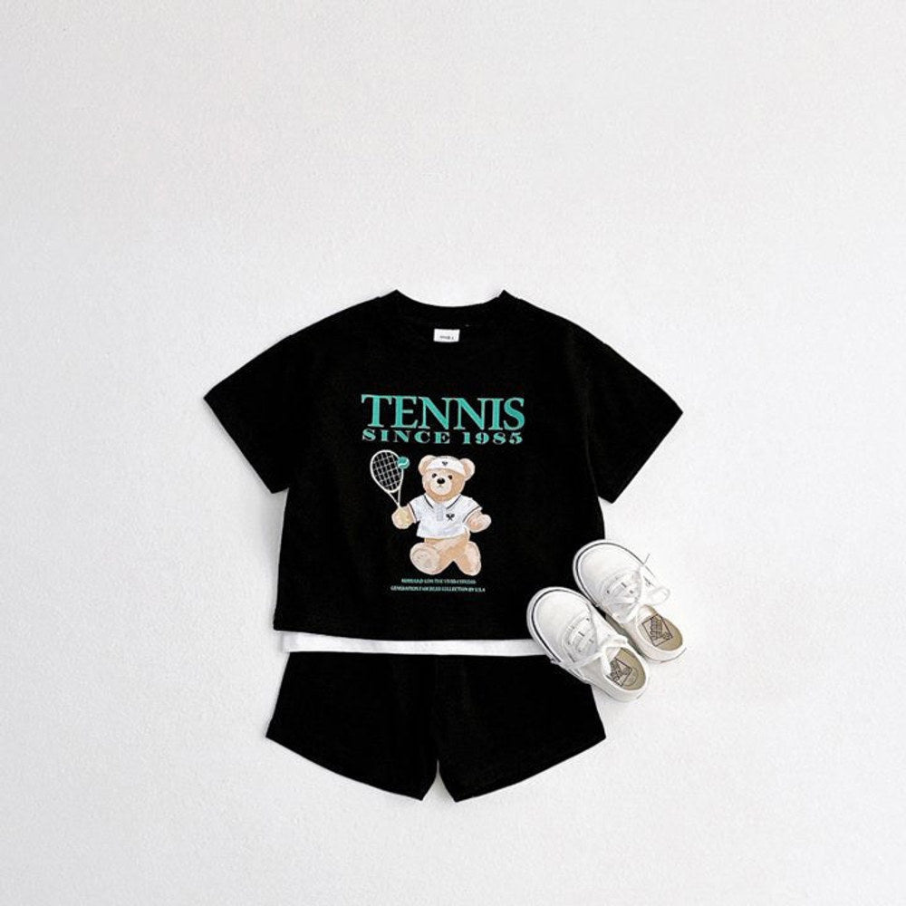 MyKids-USA® Baby Kids Unisex Casual Letters and Teddy Bear Pattern Short Sleeves Top Shirt and Shorts Clothing Set