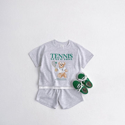 MyKids-USA® Baby Kids Unisex Casual Letters and Teddy Bear Pattern Short Sleeves Top Shirt and Shorts Clothing Set