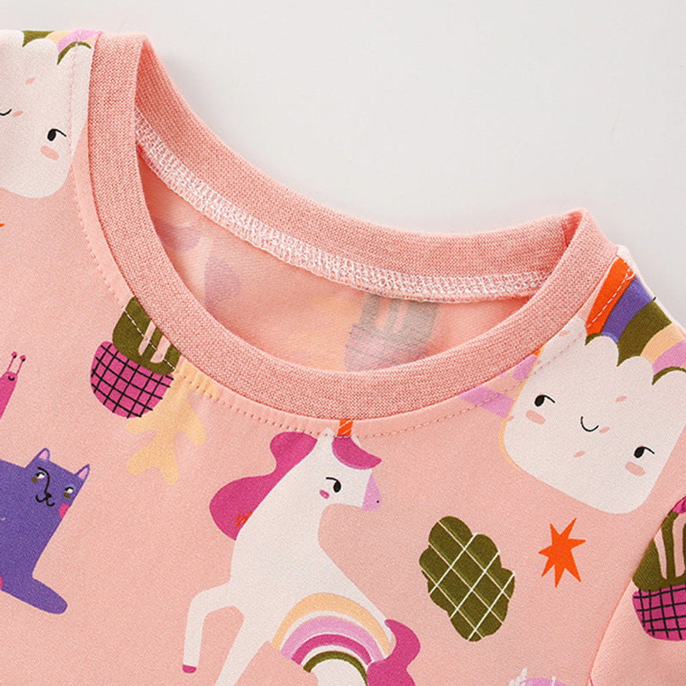 MyKids-USA® Cartoon Unicorns Pattern Short Sleeves Dress for Stylish Girls