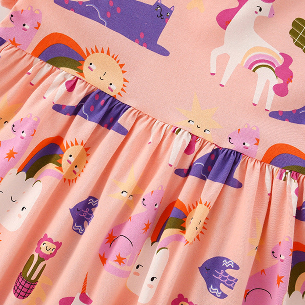 MyKids-USA® Cartoon Unicorns Pattern Short Sleeves Dress for Stylish Girls