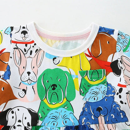 MyKids-USA® Colorful Puppy Dogs Pattern Short Sleeves Dress for Stylish Girls