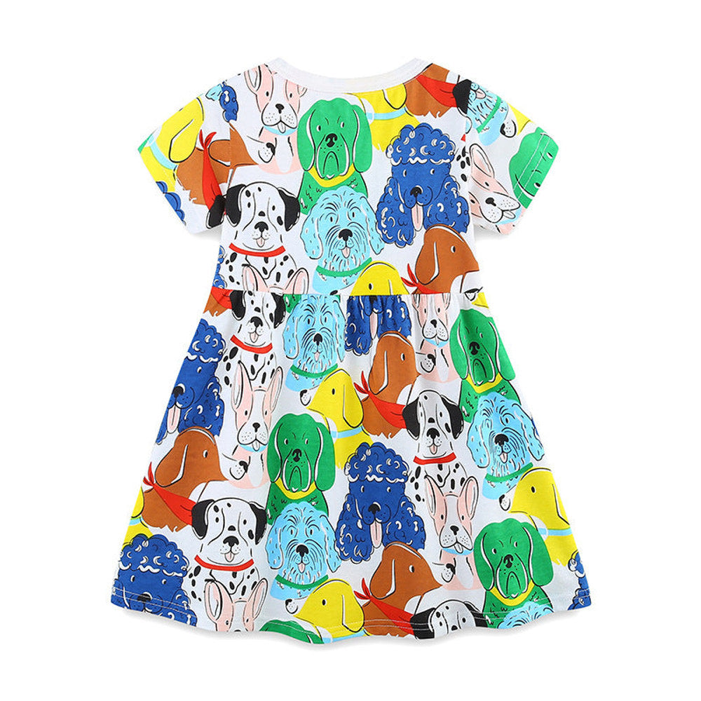 MyKids-USA® Colorful Puppy Dogs Pattern Short Sleeves Dress for Stylish Girls