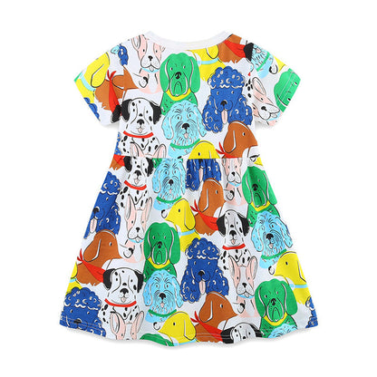 MyKids-USA® Colorful Puppy Dogs Pattern Short Sleeves Dress for Stylish Girls