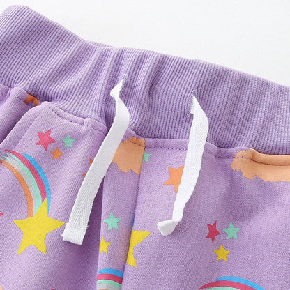 MyKids-USA® Baby Kids Girls Cotton Casual Style Rainbow and Star Pattern Shorts