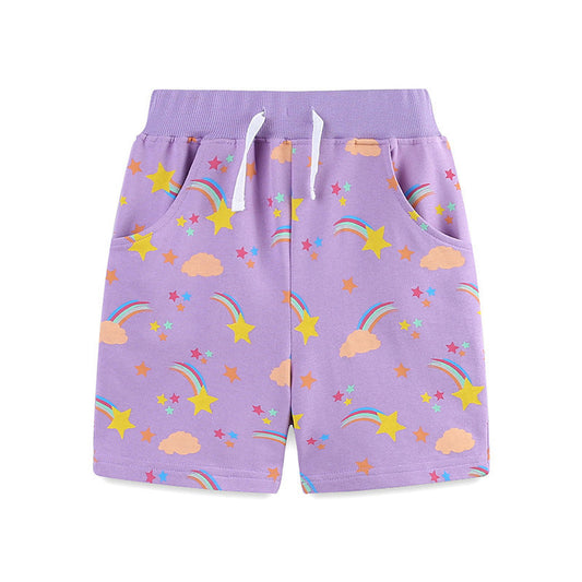 MyKids-USA® Baby Kids Girls Cotton Casual Style Rainbow and Star Pattern Shorts