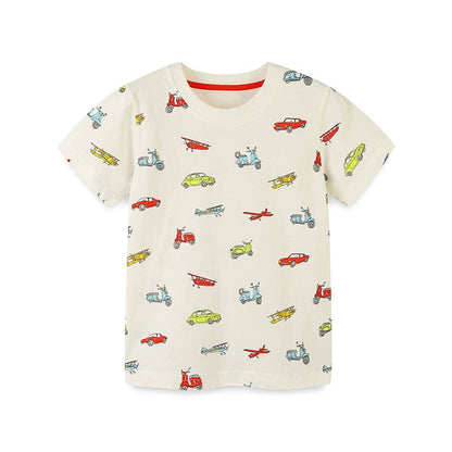 MyKids-USA® Boys’ Cars and Planes Cartoon Pattern T-shirt in European and American Style
