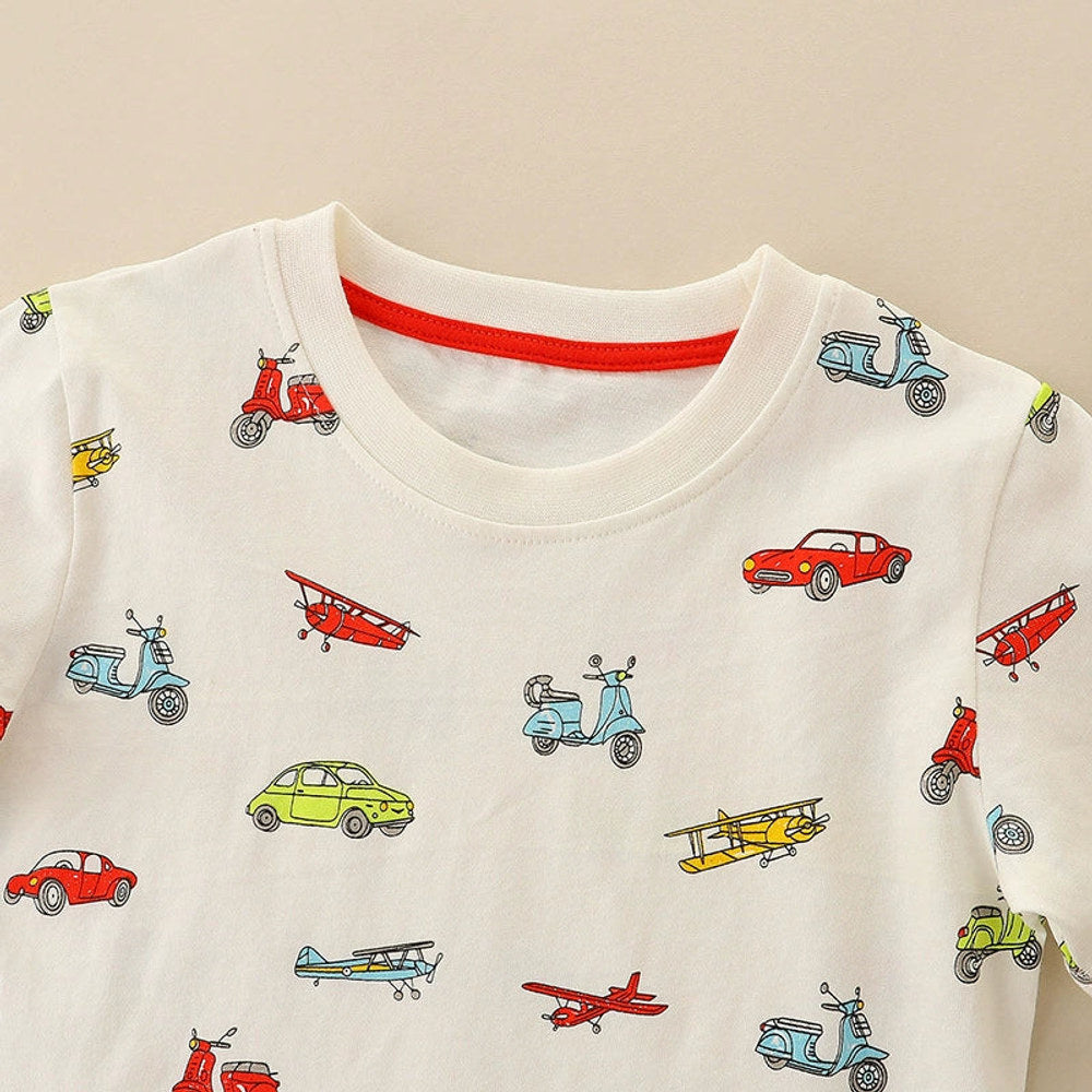 MyKids-USA® Boys’ Cars and Planes Cartoon Pattern T-shirt in European and American Style