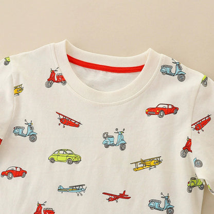 MyKids-USA® Boys’ Cars and Planes Cartoon Pattern T-shirt in European and American Style