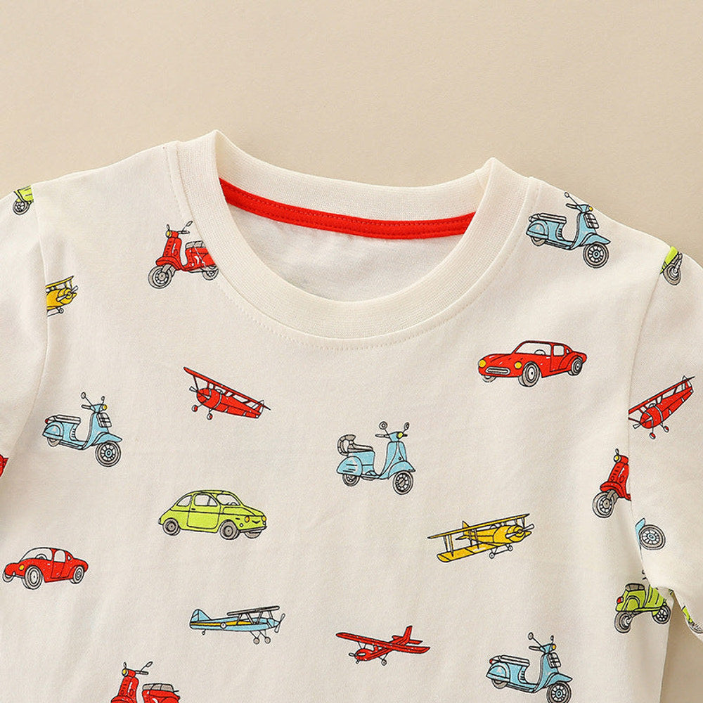 MyKids-USA® Boys’ Cars and Planes Cartoon Pattern T-shirt in European and American Style