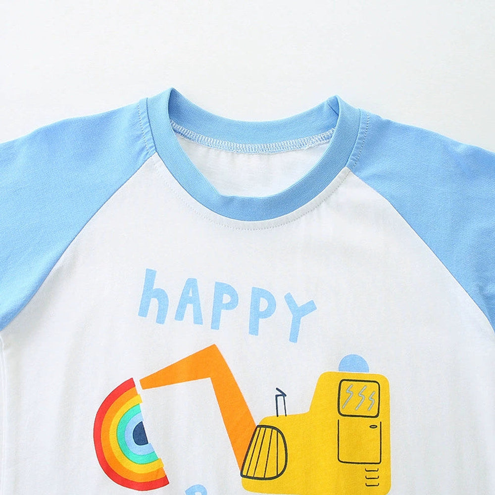 MyKids-USA® Boys’ Excavator and Rainbow Cartoon Pattern T-shirt in European and American Style