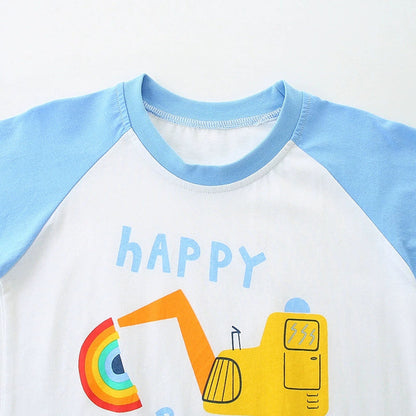 MyKids-USA® Boys’ Excavator and Rainbow Cartoon Pattern T-shirt in European and American Style