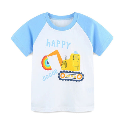 MyKids-USA® Boys’ Excavator and Rainbow Cartoon Pattern T-shirt in European and American Style