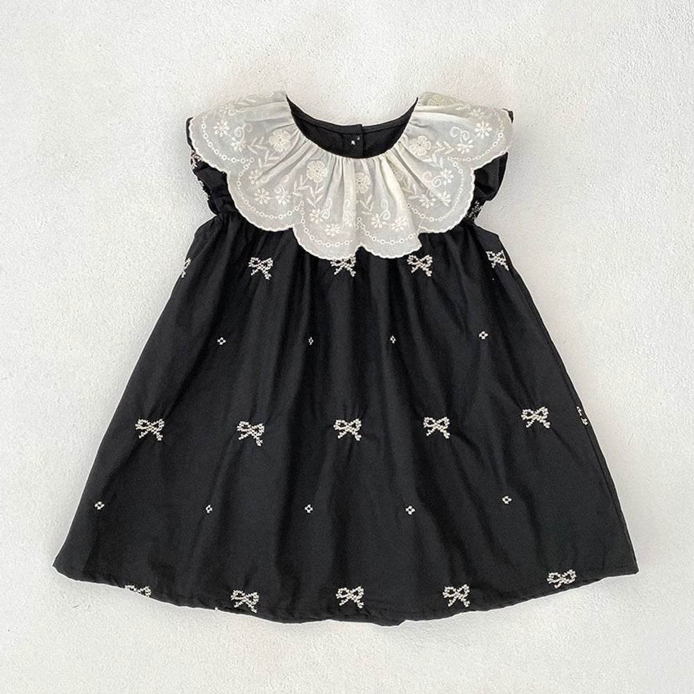 MyKids-USA® Baby Girls French-style Flowers Pattern Collar Sleeveless Butterfly-bows Embroidered bodysuit or Dress – Princess Sister Matching