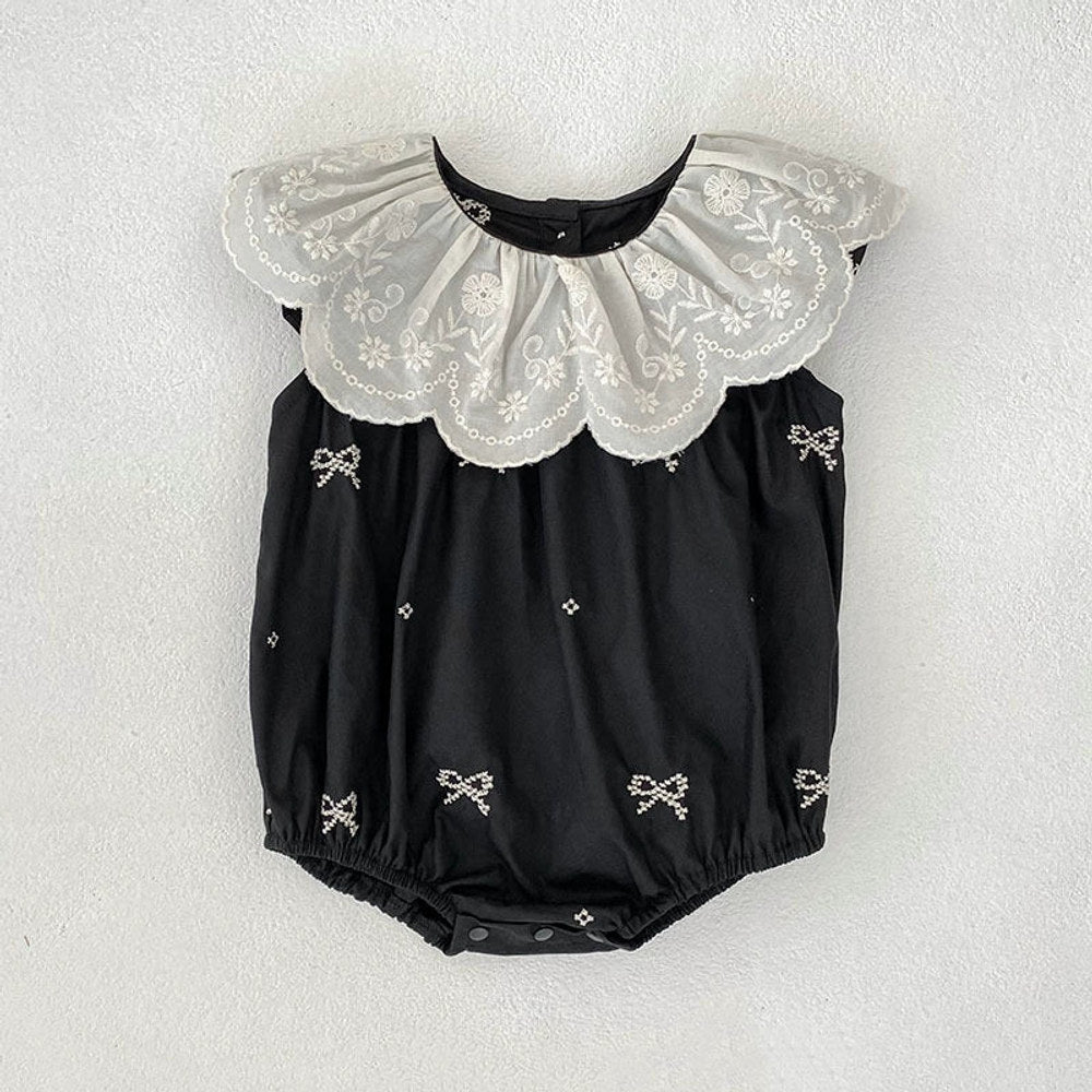 MyKids-USA® Baby Girls French-style Flowers Pattern Collar Sleeveless Butterfly-bows Embroidered bodysuit or Dress – Princess Sister Matching