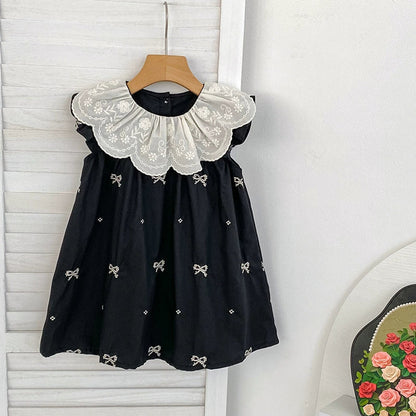 MyKids-USA® Baby Girls French-style Flowers Pattern Collar Sleeveless Butterfly-bows Embroidered bodysuit or Dress – Princess Sister Matching