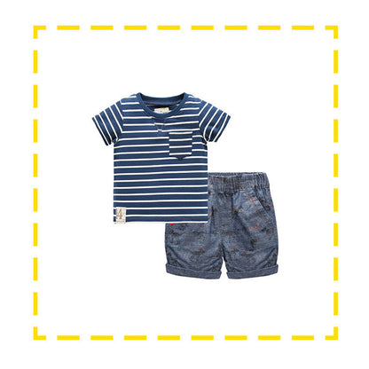 MyKids-USA® Baby Kids Casual Striped Pattern T-shirt and Animals Pattern Shorts Clothing Set for Boys