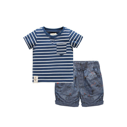MyKids-USA® Baby Kids Casual Striped Pattern T-shirt and Animals Pattern Shorts Clothing Set for Boys