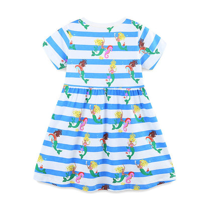 MyKids-USA® Mermaids Cartoon Pattern Short Sleeves Dress for Stylish Girls