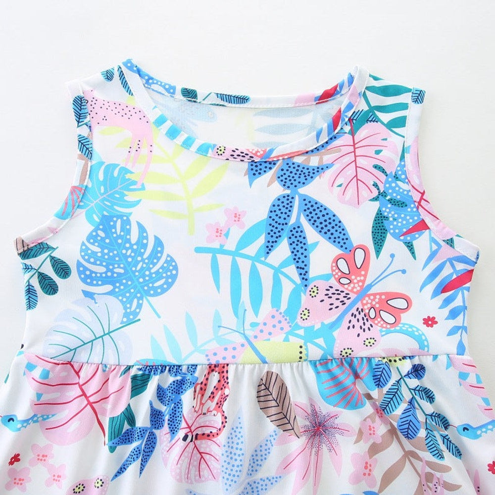 MyKids-USA® Colorful Jungle Pattern Sleeveless Dress for Stylish Girls
