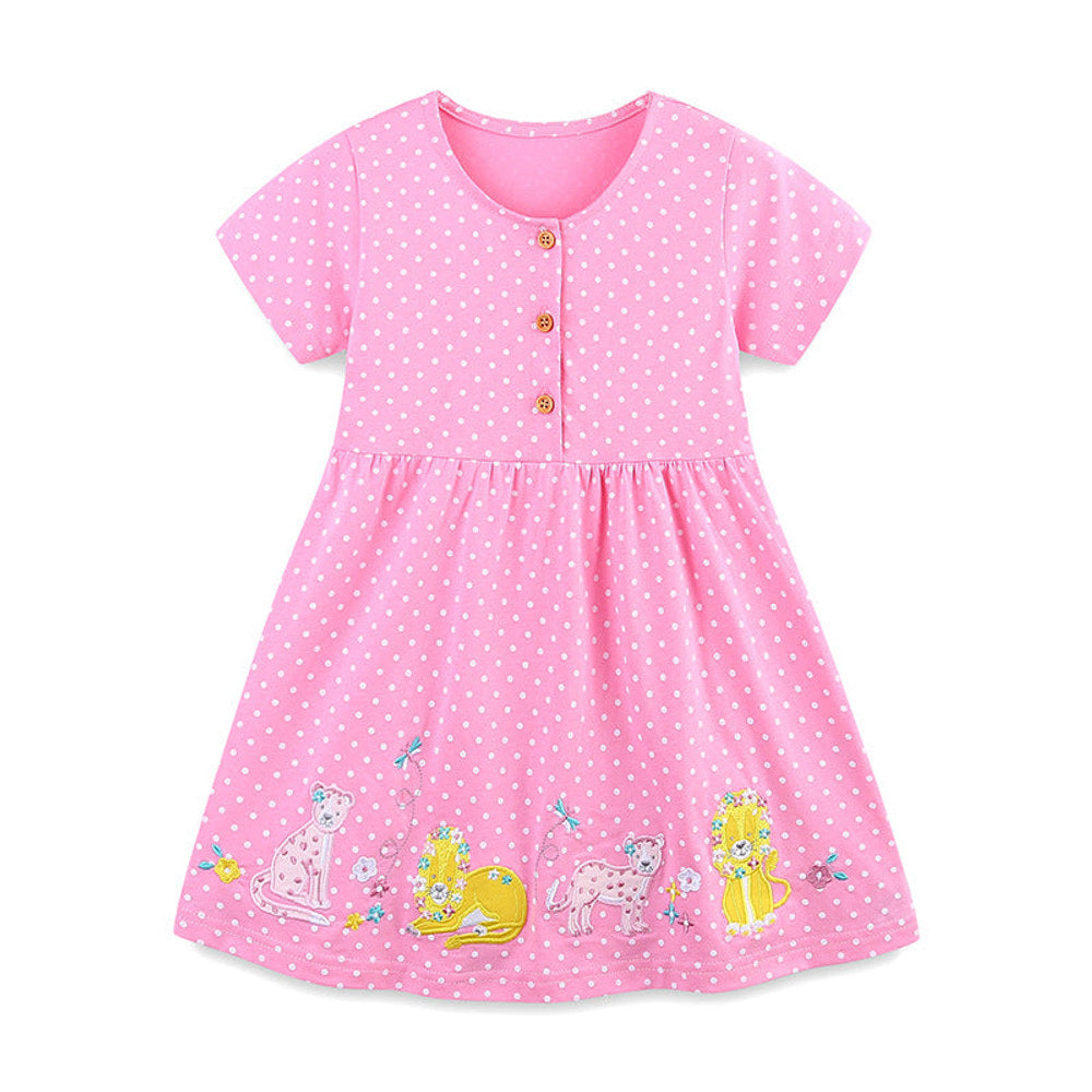 MyKids-USA® Colorful Animals and Dots Pattern Short Sleeves Dress for Stylish Girls
