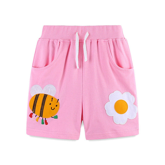 MyKids-USA® Baby Kids Girls Cotton Casual Style Flower and Bee Pattern Shorts