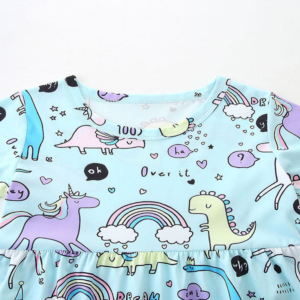 MyKids-USA® Colorful Little Monsters Pattern Short Sleeves Dress for Stylish Girls