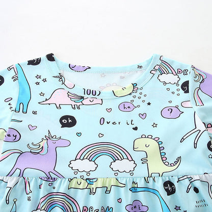 MyKids-USA® Colorful Little Monsters Pattern Short Sleeves Dress for Stylish Girls
