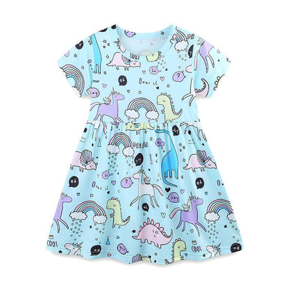 MyKids-USA® Colorful Little Monsters Pattern Short Sleeves Dress for Stylish Girls