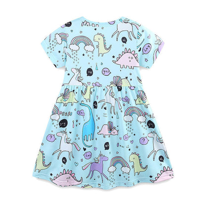 MyKids-USA® Colorful Little Monsters Pattern Short Sleeves Dress for Stylish Girls