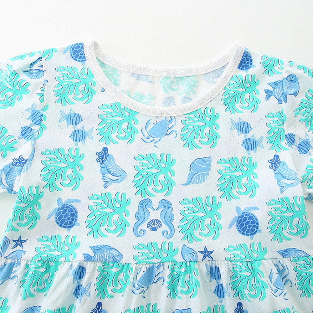 MyKids-USA® Marine Animals Pattern Short Sleeves Dress for Stylish Girls