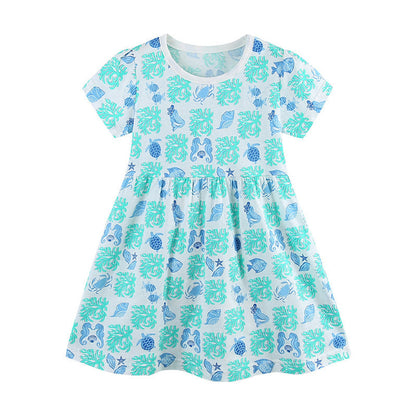MyKids-USA® Marine Animals Pattern Short Sleeves Dress for Stylish Girls
