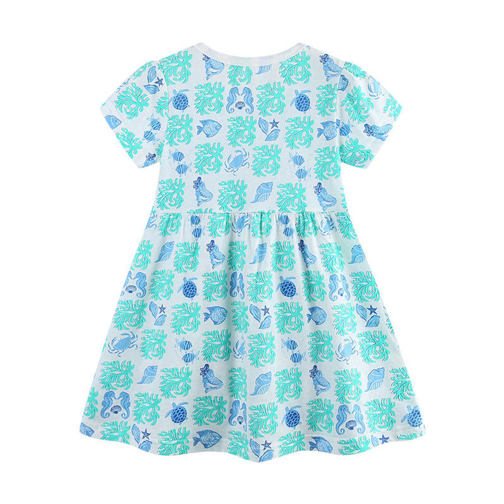 MyKids-USA® Marine Animals Pattern Short Sleeves Dress for Stylish Girls