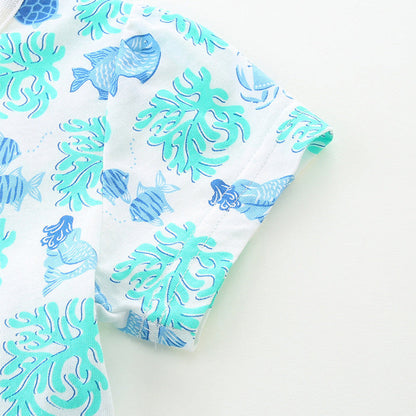 MyKids-USA® Marine Animals Pattern Short Sleeves Dress for Stylish Girls