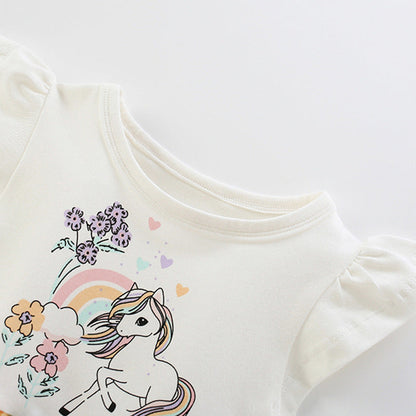 MyKids-USA® Animals and Flowers Cartoon Pattern Fly Sleeves Tulle Patchwork Dress for Stylish Girls