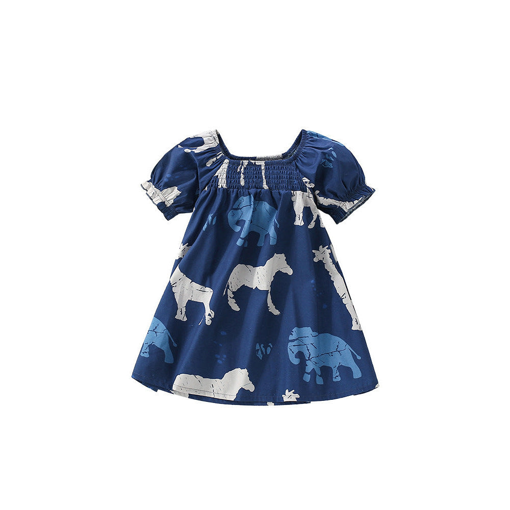 MyKids-USA® Animals Pattern Short Sleeves Square Neck Dress for Stylish Girls