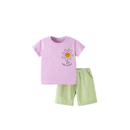 MyKids-USA® Baby Kids Casual Flower Cartoon Pattern T-shirt and Shorts Clothing Set