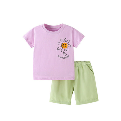 MyKids-USA® Baby Kids Casual Flower Cartoon Pattern T-shirt and Shorts Clothing Set