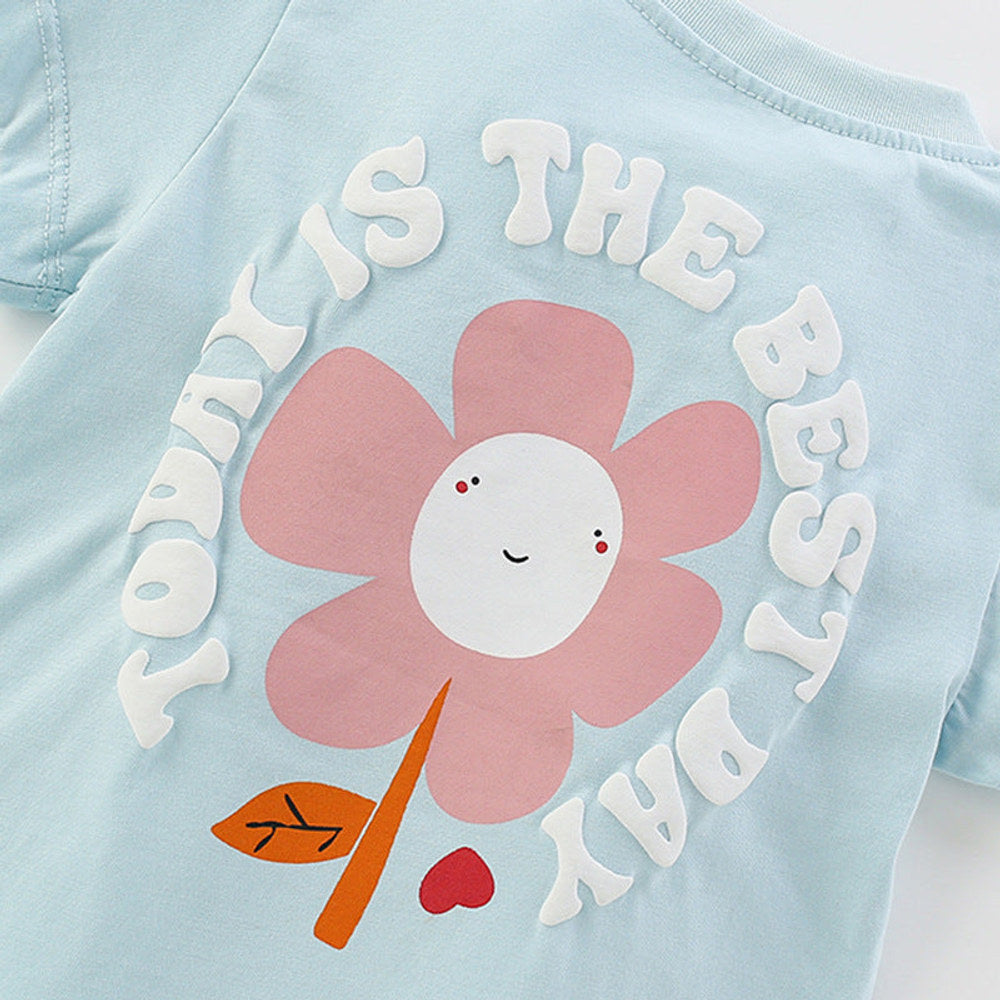 MyKids-USA® Baby Kids Casual Flowers and Letters Cartoon Pattern T-shirt and Shorts Clothing Set for Girls